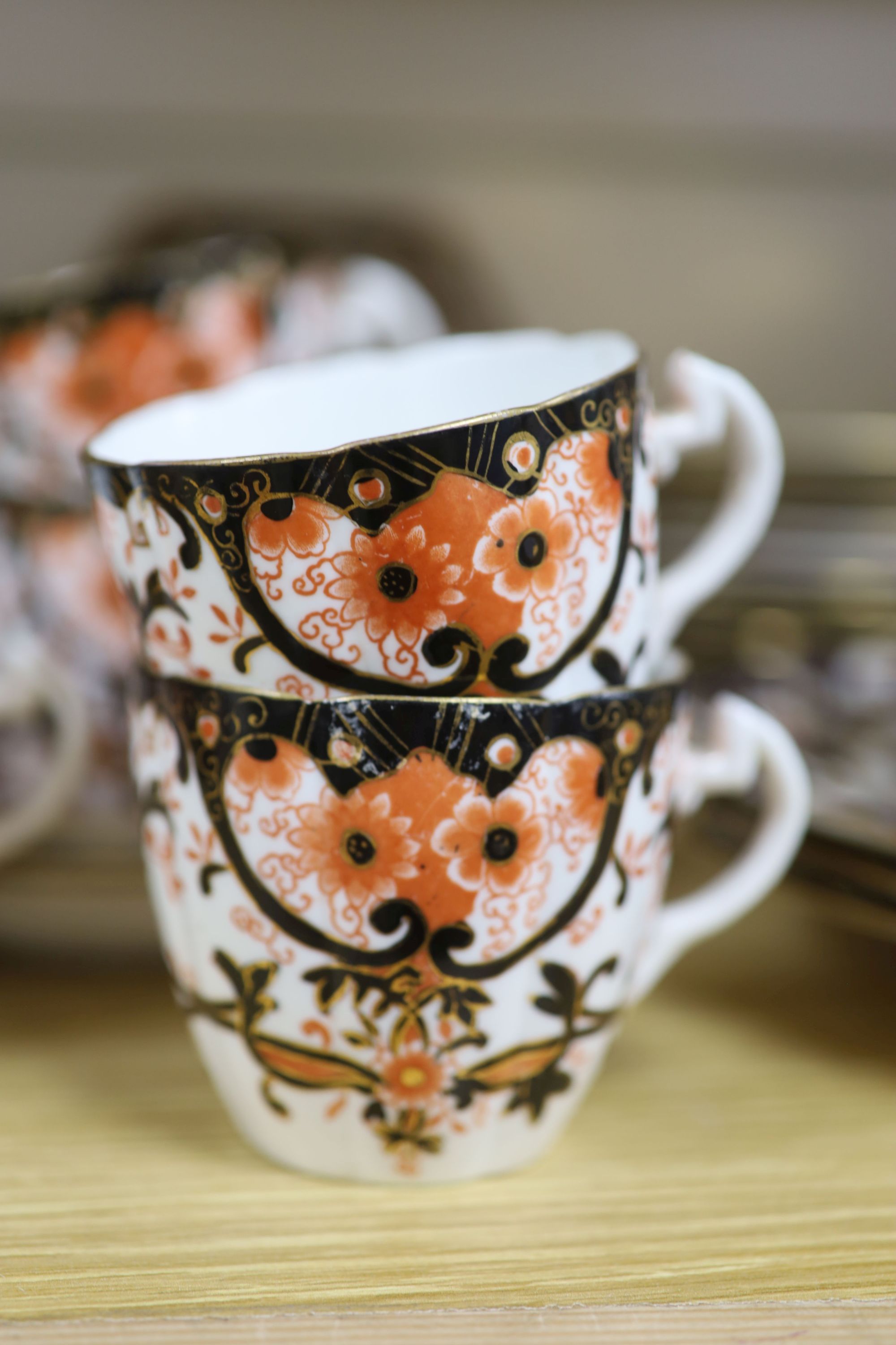 A quantity of Davenport and Staffordshire Imari pattern tea and coffee wares